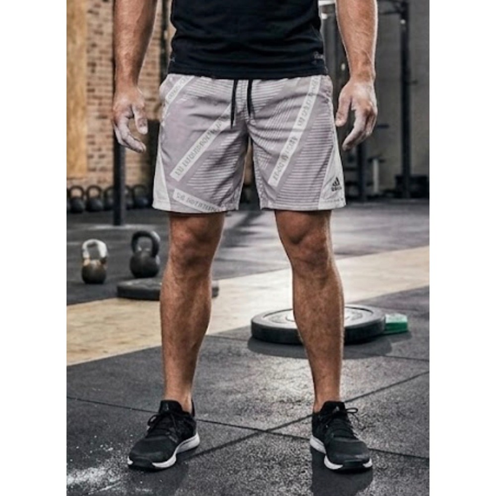 Adidas Mens Aeroready Graphic Shorts Grey White‎ The Brand With 3 Stripes Small